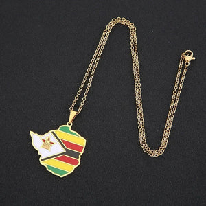 Zimbabwe Flag Map Necklace