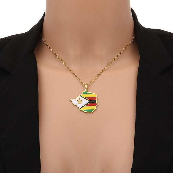 Zimbabwe Flag Map Necklace