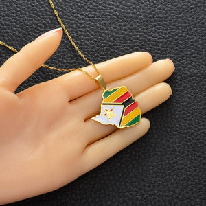 Zimbabwe Flag Map Necklace