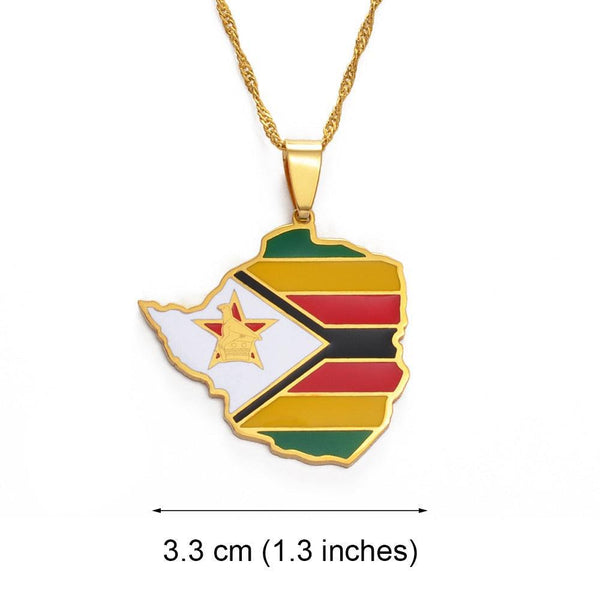 Zimbabwe Flag Map Necklace