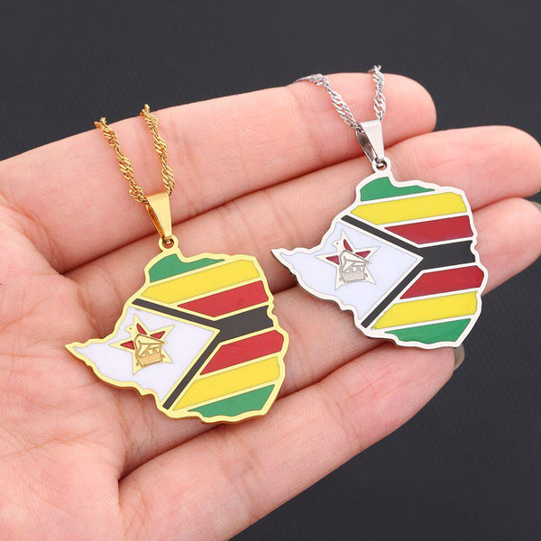 Zimbabwe Flag Map Necklace