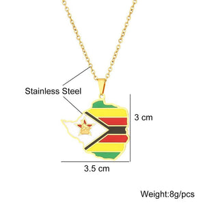 Zimbabwe Flag Map Necklace