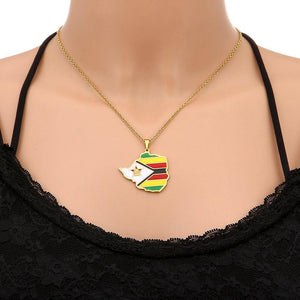 Zimbabwe Flag Map Necklace