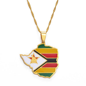 Zimbabwe Flag Map Necklace