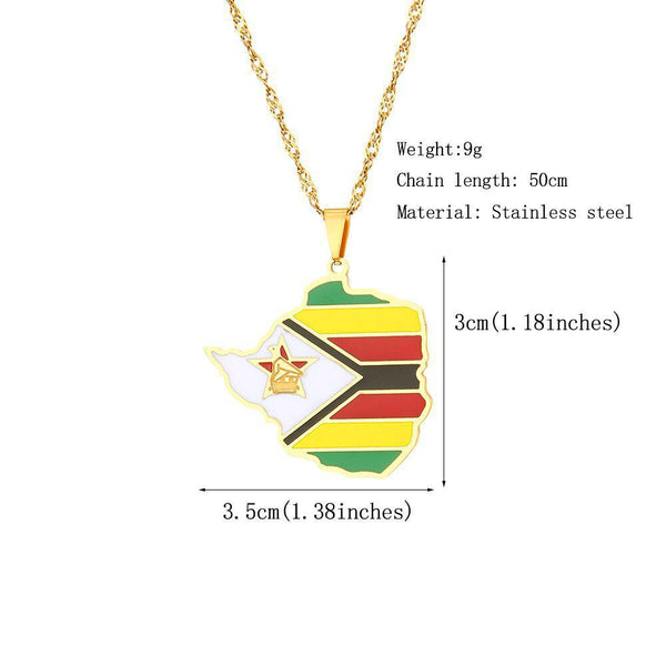 Zimbabwe Flag Map Necklace