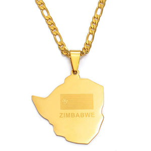 Zimbabwe Flag Map Necklace