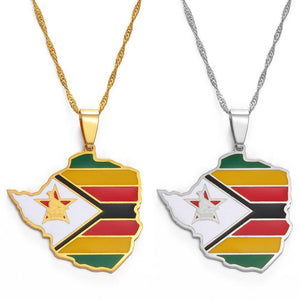 Zimbabwe Flag Map Necklace