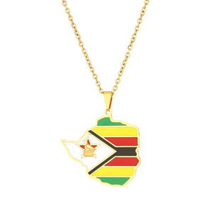 Zimbabwe Flag Map Necklace