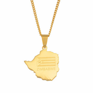 Zimbabwe Flag Map Necklace