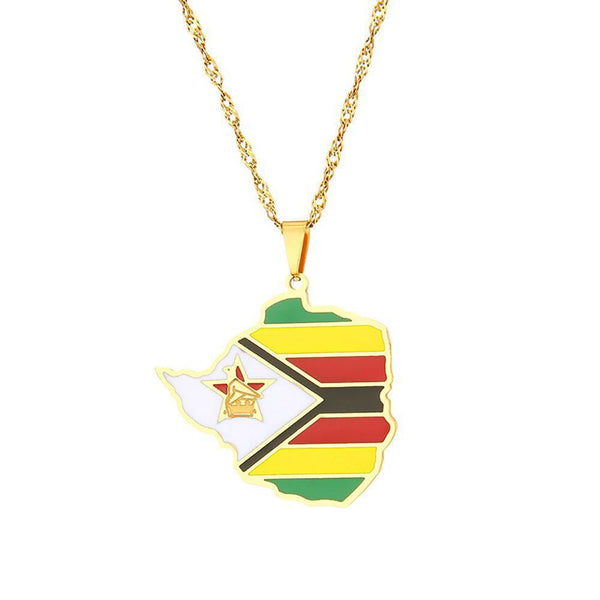 Zimbabwe Flag Map Necklace