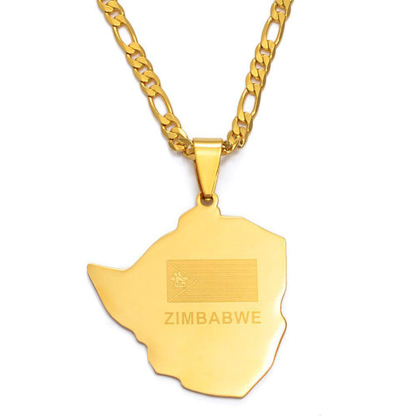 Zimbabwe Flag Map Necklace