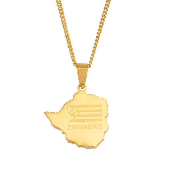 Zimbabwe Flag Map Necklace