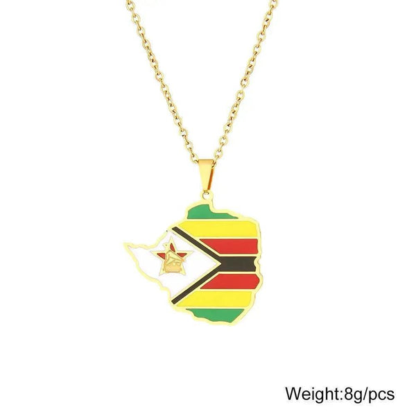 Zimbabwe Flag Map Necklace