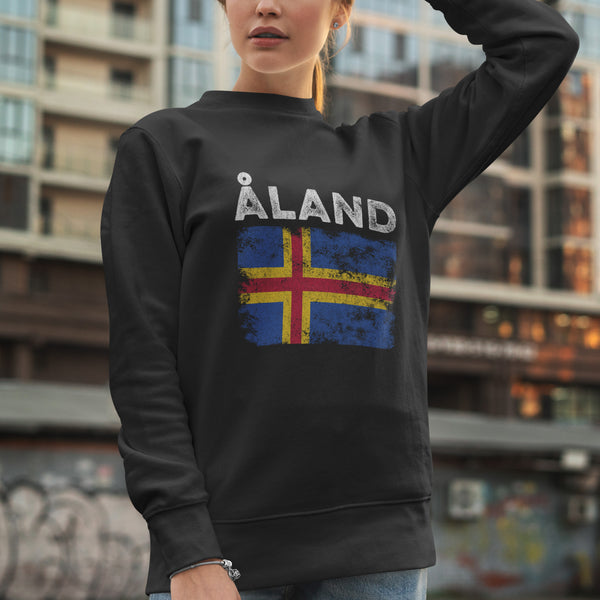 Åland Flag Distressed Åland Island Flag Sweatshirt Black / S