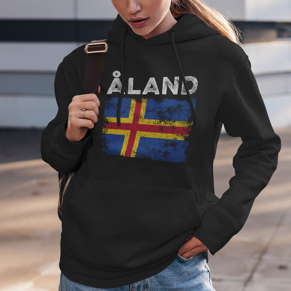 Åland Flag Distressed Åland Island Flag Hoodie Black / S