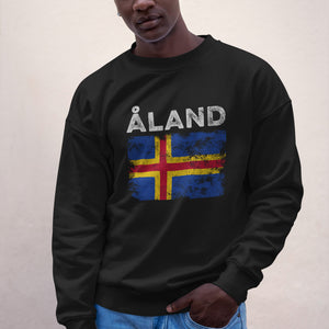 Åland Flag Distressed Åland Island Flag Sweatshirt Black / S