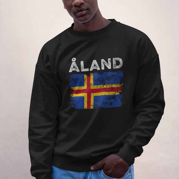 Åland Flag Distressed Åland Island Flag Sweatshirt Black / S