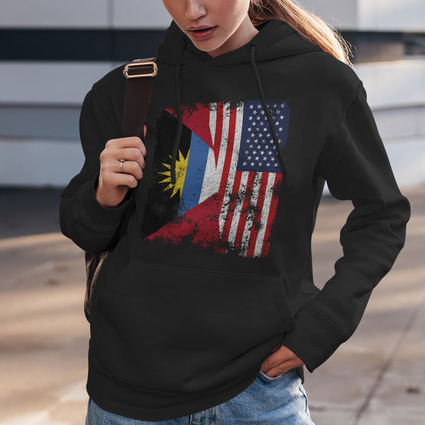 Antigua & Barbuda USA Flag Half American Hoodie Black / S