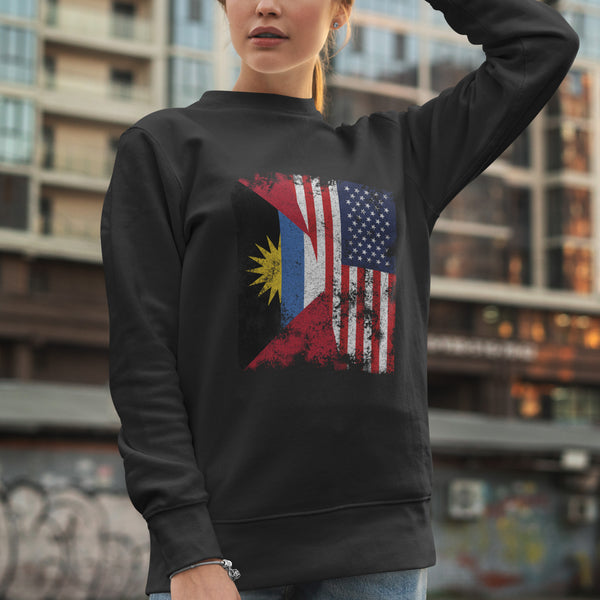 Antigua & Barbuda USA Flag Half American Sweatshirt Black / S