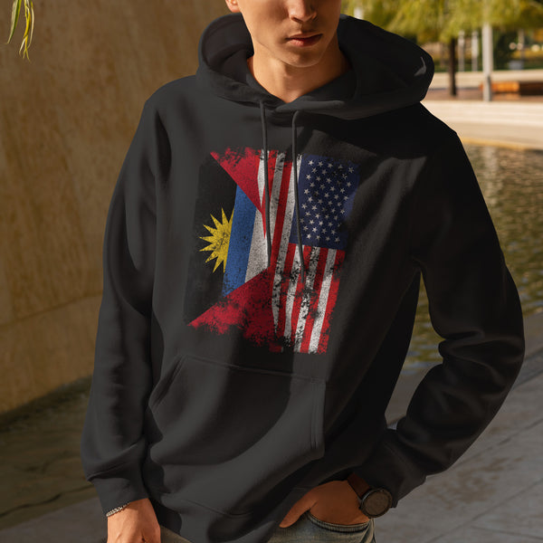 Antigua & Barbuda USA Flag Half American Hoodie Black / S