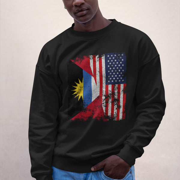 Antigua & Barbuda USA Flag Half American Sweatshirt Black / S
