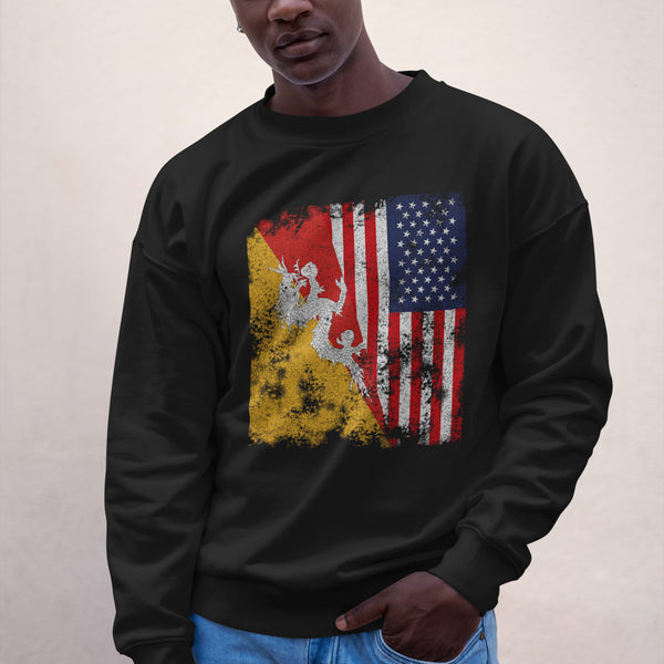 Bhutan USA Flag - Half American Sweatshirt