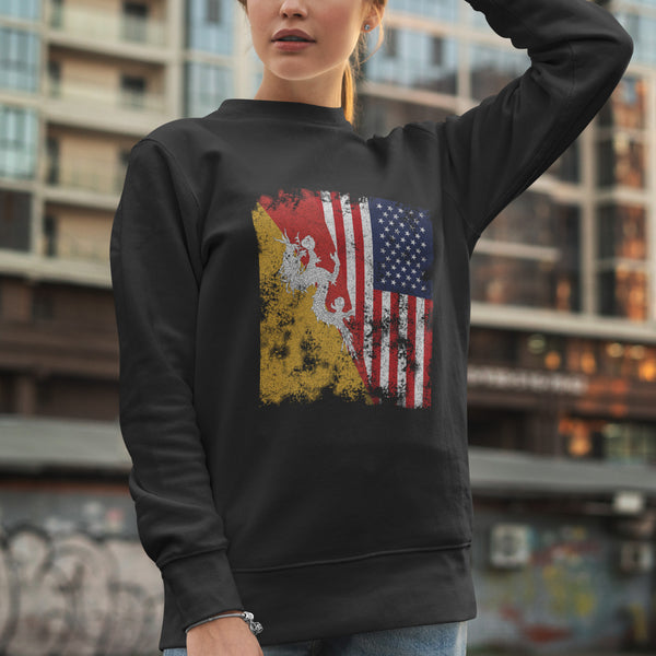 Bhutan USA Flag - Half American Sweatshirt