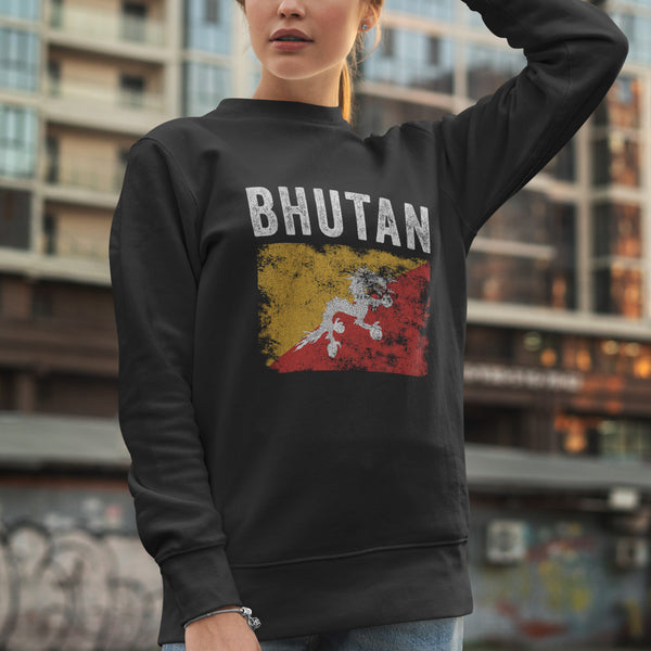Bhutan Flag Distressed - Bhutanese Flag Sweatshirt