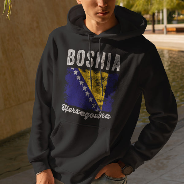 Bosnia and Herzegovina Flag Distressed Hoodie Black / S