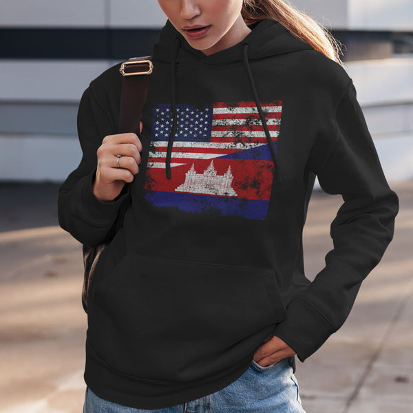 Cambodia USA Flag Hoodie