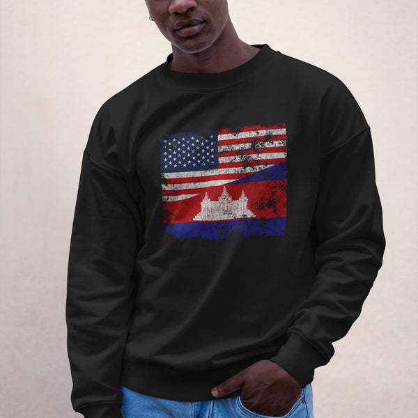 Cambodia USA Flag Sweatshirt