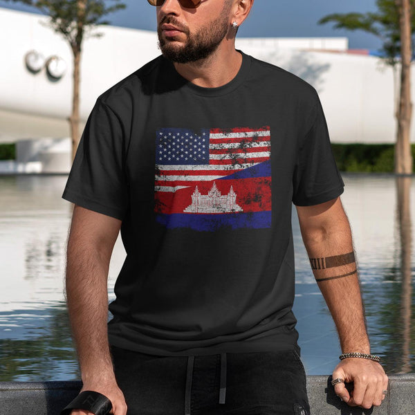 Cambodia USA Flag T-Shirt