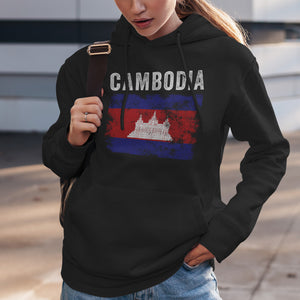 Cambodia Flag Distressed Cambodian Flag Hoodie