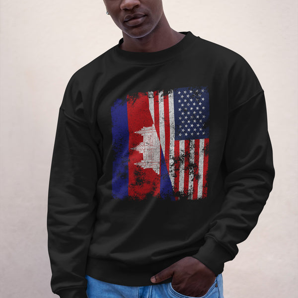 Cambodia USA Flag - Half American Sweatshirt