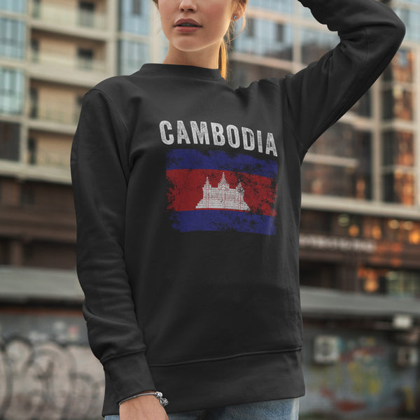 Cambodia Flag Distressed Cambodian Flag Sweatshirt