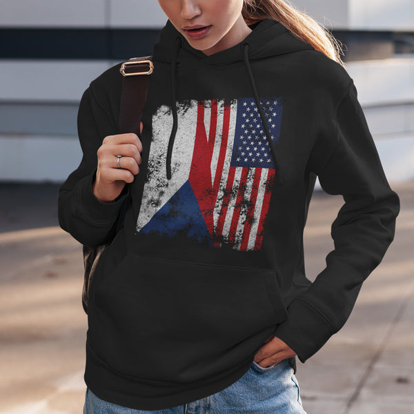 Czech Republic USA Flag - Half American Hoodie