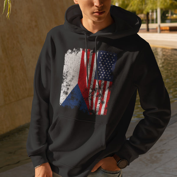 Czech Republic USA Flag - Half American Hoodie