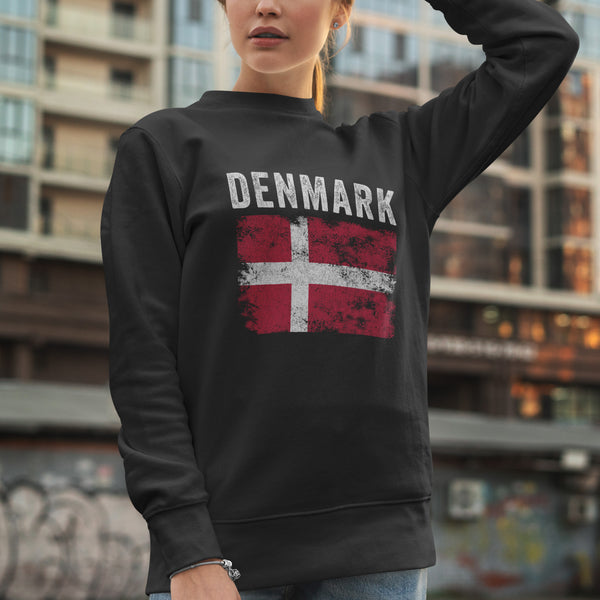 Denmark Flag Distressed - Danish Flag Sweatshirt