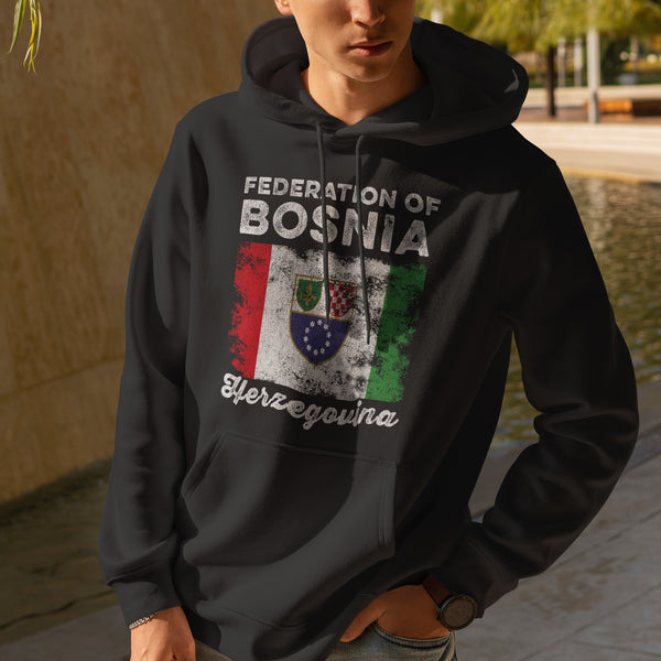 Bosnia and Herzegovina Flag Distressed Hoodie Black / S