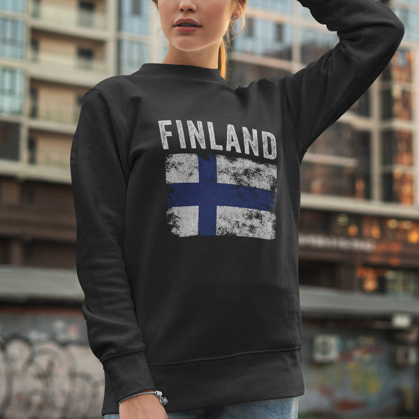 Finland Flag Distressed - Finnish Flag Sweatshirt