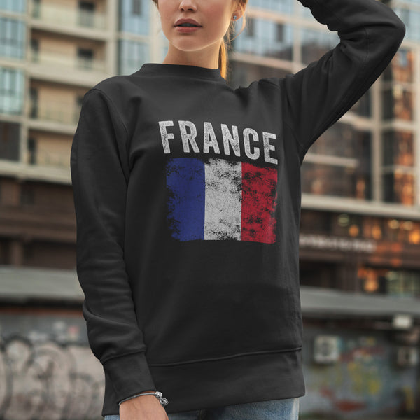 France Flag Distressed - French Flag Sweatshirt