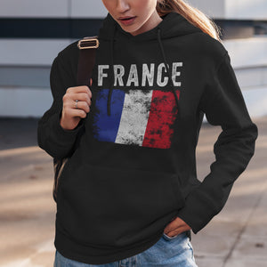 France Flag Distressed - French Flag Hoodie