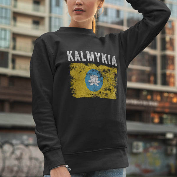 Kalmykia Flag Distressed - Kalmyk Flag Sweatshirt