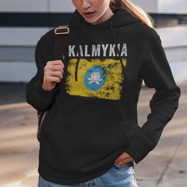Kalmykia Flag Distressed - Kalmyk Flag Hoodie