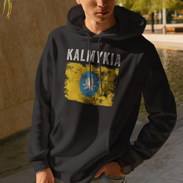 Kalmykia Flag Distressed - Kalmyk Flag Hoodie