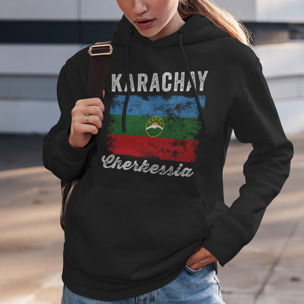 Karachay Cherkessia Flag Distressed Hoodie