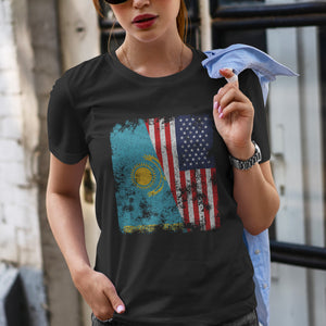 Kazakhstan USA Flag - Half American T-Shirt