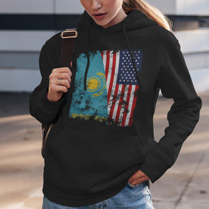 Kazakhstan USA Flag - Half American Hoodie