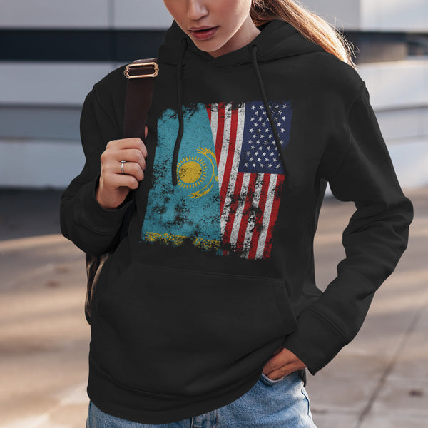 Kazakhstan USA Flag - Half American Hoodie