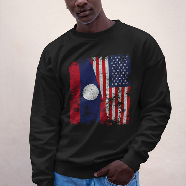 Laos USA Flag - Half American Sweatshirt